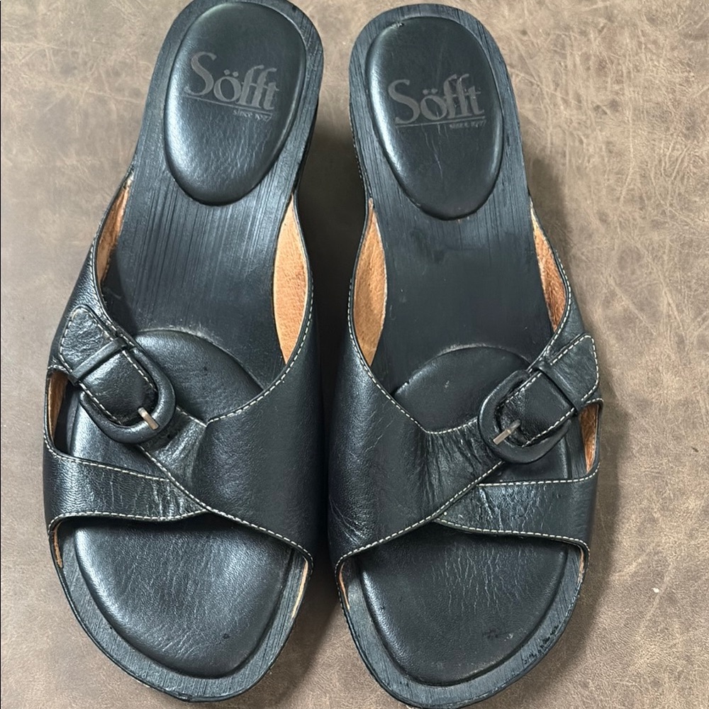 Sofft Black Leather Mules with Buckle